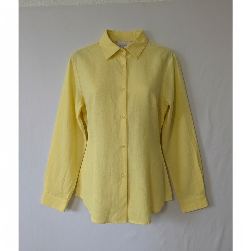 Susan Graver Style Embroidered Linen Blend Button Down Shirt 1X Sunny Yellow